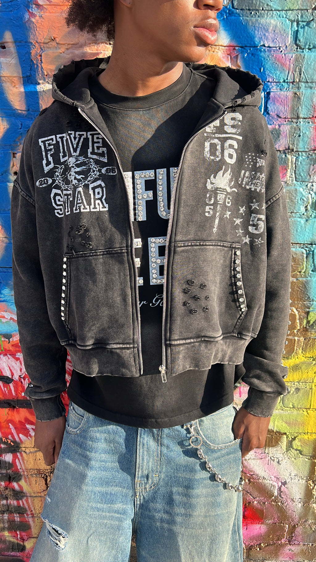 BLACK "VARSITY STAR" ZIP UP